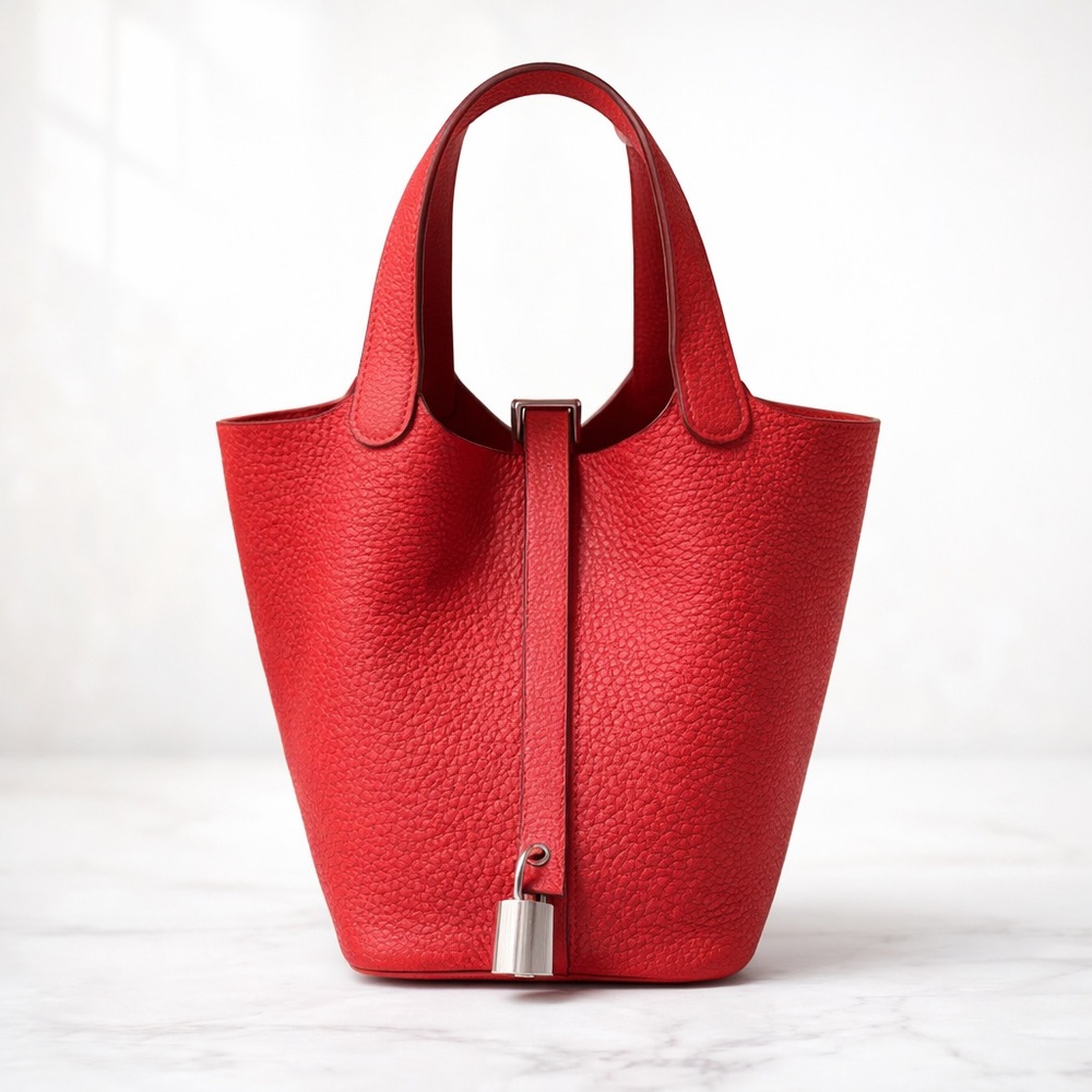 Hermès Picotin Lock PM Red Clemence Leather Silver Hardware